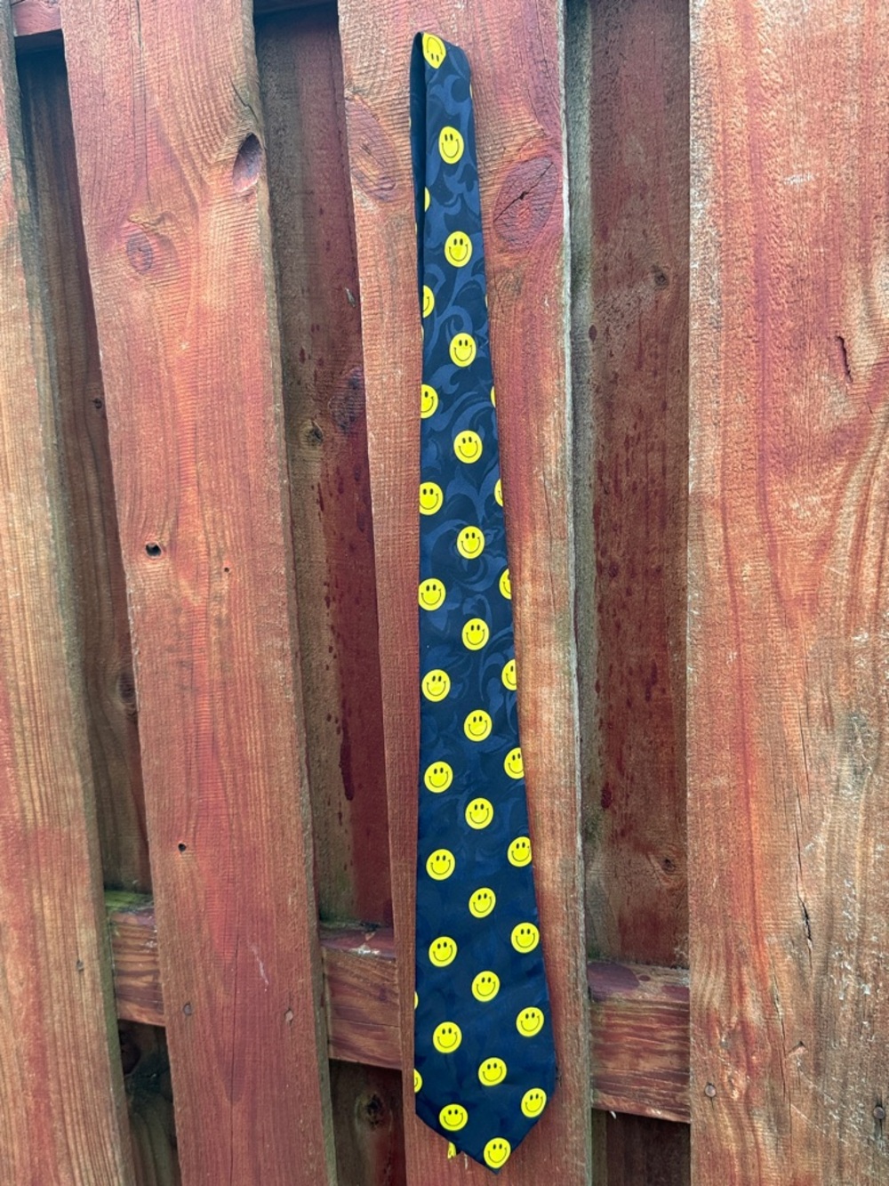 Navy Tie with Yellow Smiley Face Pattern